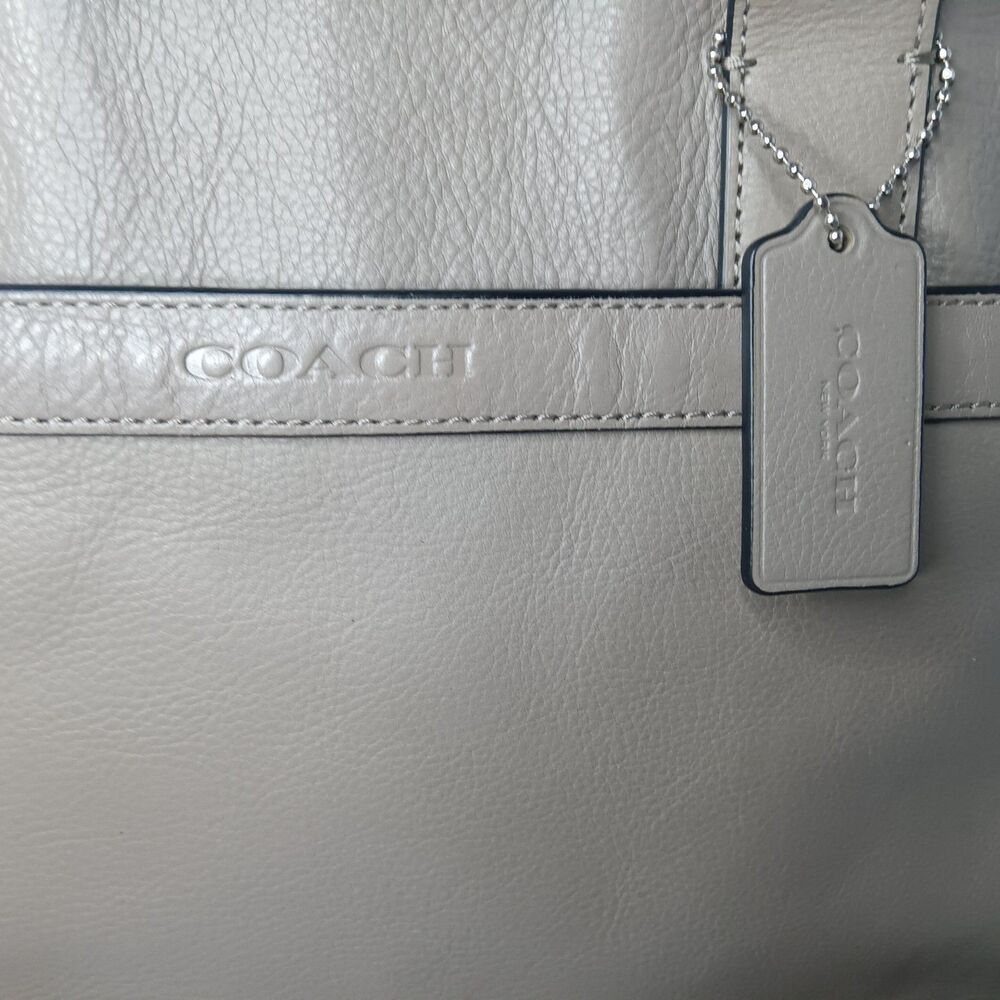 COACH Hudson Leather Bag  Briefcase F71561 Taupe Gray Brown Retail $450 - Picture 7 of 15